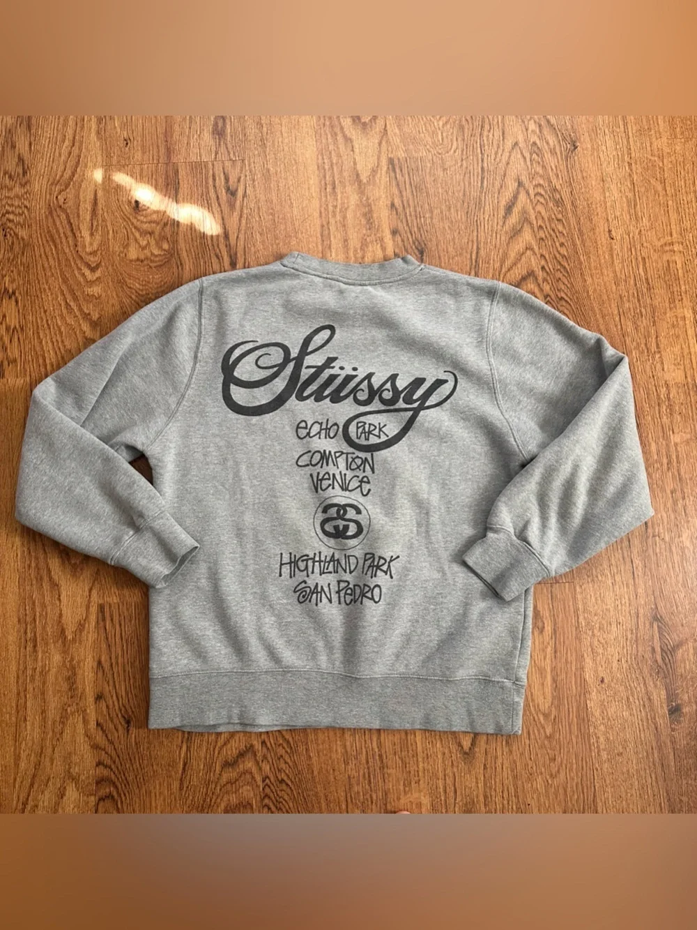 Stussy Gray Crewneck Sweatshirt with Black Logo graphic size small made in USA